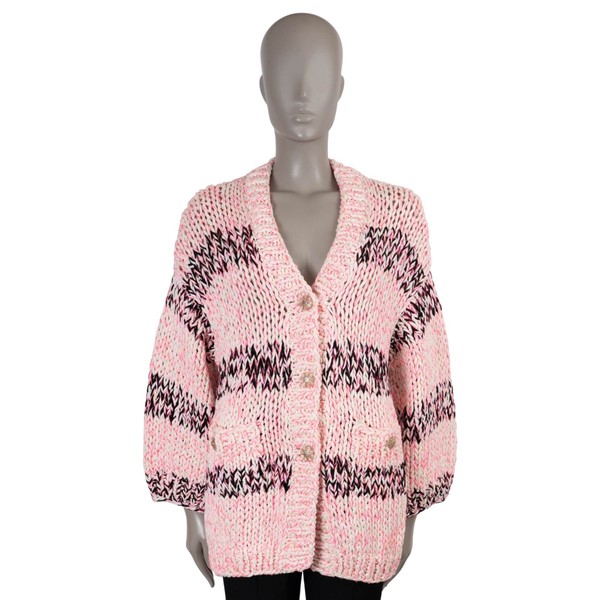 Pink Cotton 20S Oversized Chunky Knit Jacket 38 S