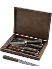 NIB Bobby Flay 6 PC Steak Knives w Wood Storage Box by GREENPAN Stainless Steel 