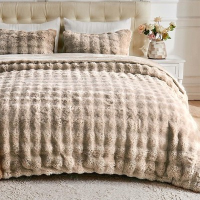 Lotus Karen Fluffy Comforter Cover Set - Rabbit Fluff Faux Fur Linen Duvet