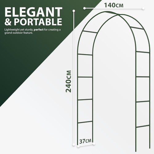 2.4M METAL GARDEN ARCH HEAVY DUTY STRONG TUBULAR ROSE CLIMBING PLANTS ...