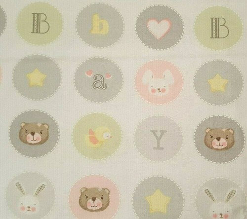 Sweet Dreams BTY Red Rooster Fabric Circles Pink Green Gray Yellow Off-White - 第 1/3 張圖片