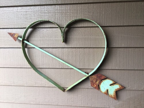 Welded Metal Heart With Arrow Cupid Indoor/Outdoor Rustic Valentine’s LOVE