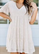 New W/ Tags cloudwalk Small white V Neck babydoll Lace  Cotton Poky Blend dress