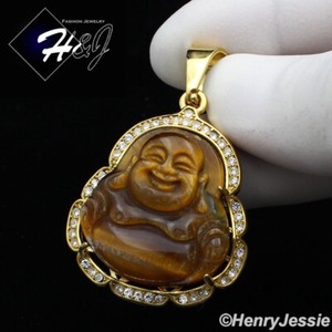 Authentic MEN's Tiger Eye Gold Plated Buddha Charm Pendant*GP117
