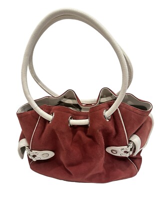 Cole Haan Cranberry Suede Shoulder Bag Purse Satch With White Leather Accents