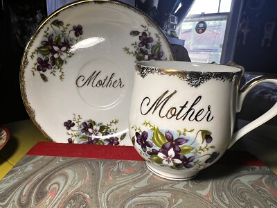 Norcrest Fine China Mother Teacup &Saucer Purple Violets & Gold Trim Model MA-14