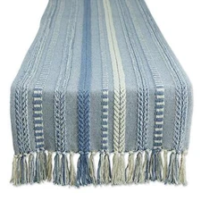  Farmhouse Braided 15x72" (15x77", Fringe Included) Striped Stonewash Blue