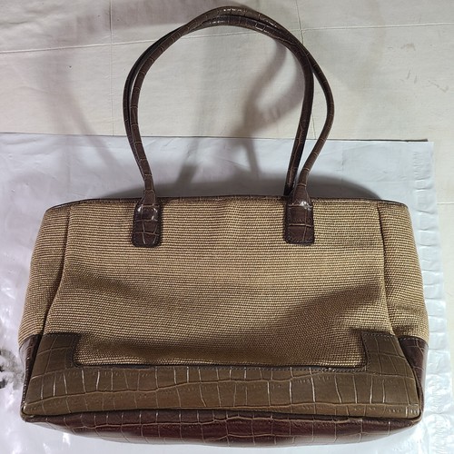 Bueno Woven Jute & Faux Croc Bottom Inner Animal Print Lining Tote Handbag - Picture 2 of 17
