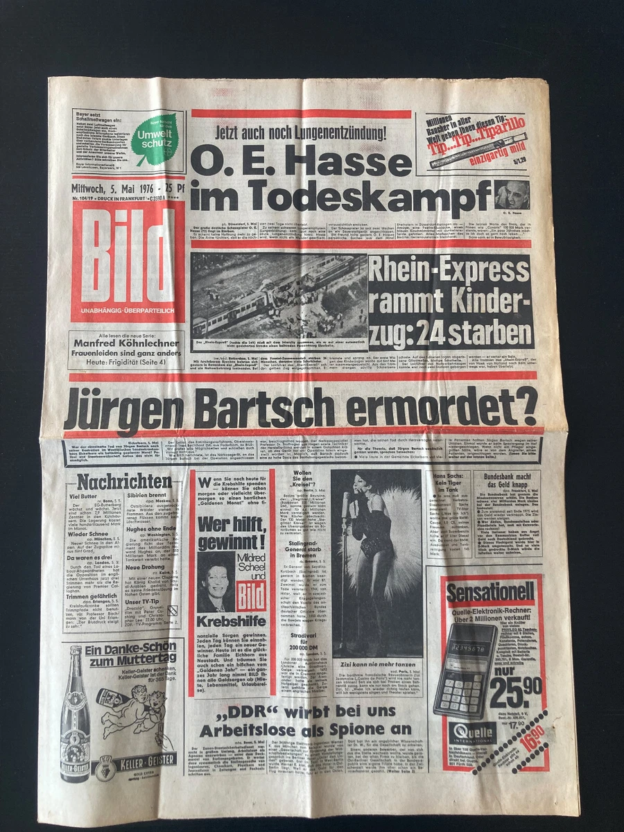 BILD Zeitung Du 09.05.1980 - Mai 1980 - Anniversaire 40-44 Ans - Original