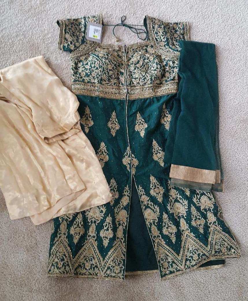 slim fit dress slacks Muslim Emerald Green Juliet Sleeve Bridal Henna Ball Gown 44 main image 0