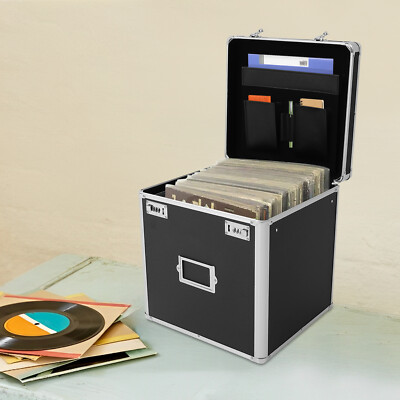 Locking 50 Vinyl Records Storage Box Great Alternative to Flimsy LP Crate Black