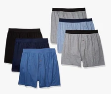 Hanes Cotton Boxer Shorts Cotton Knit Plain Color Underwear Pack of 3 or 6