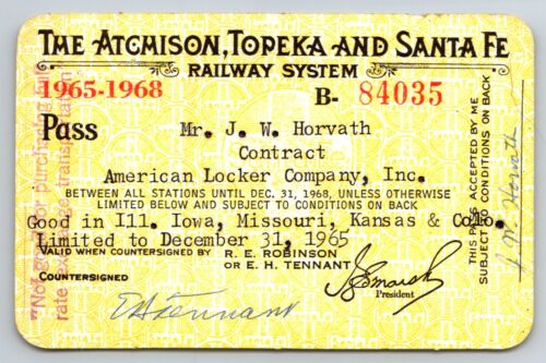 Atchison, Topeka and Santa Fe Railway System 1965-68 Yearly Train Pass #84035