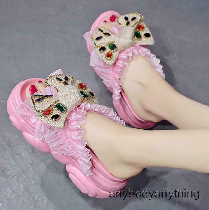 PANTOFOLA D’ORO Pantofole estive slip on da donna dolce fiocco punta aperta plateau tacco alto zeppa