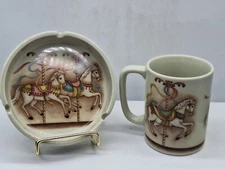 Vintage Otagiri Mug Matching Ashtray Carousel Horse Ceramic Karen Armstrong