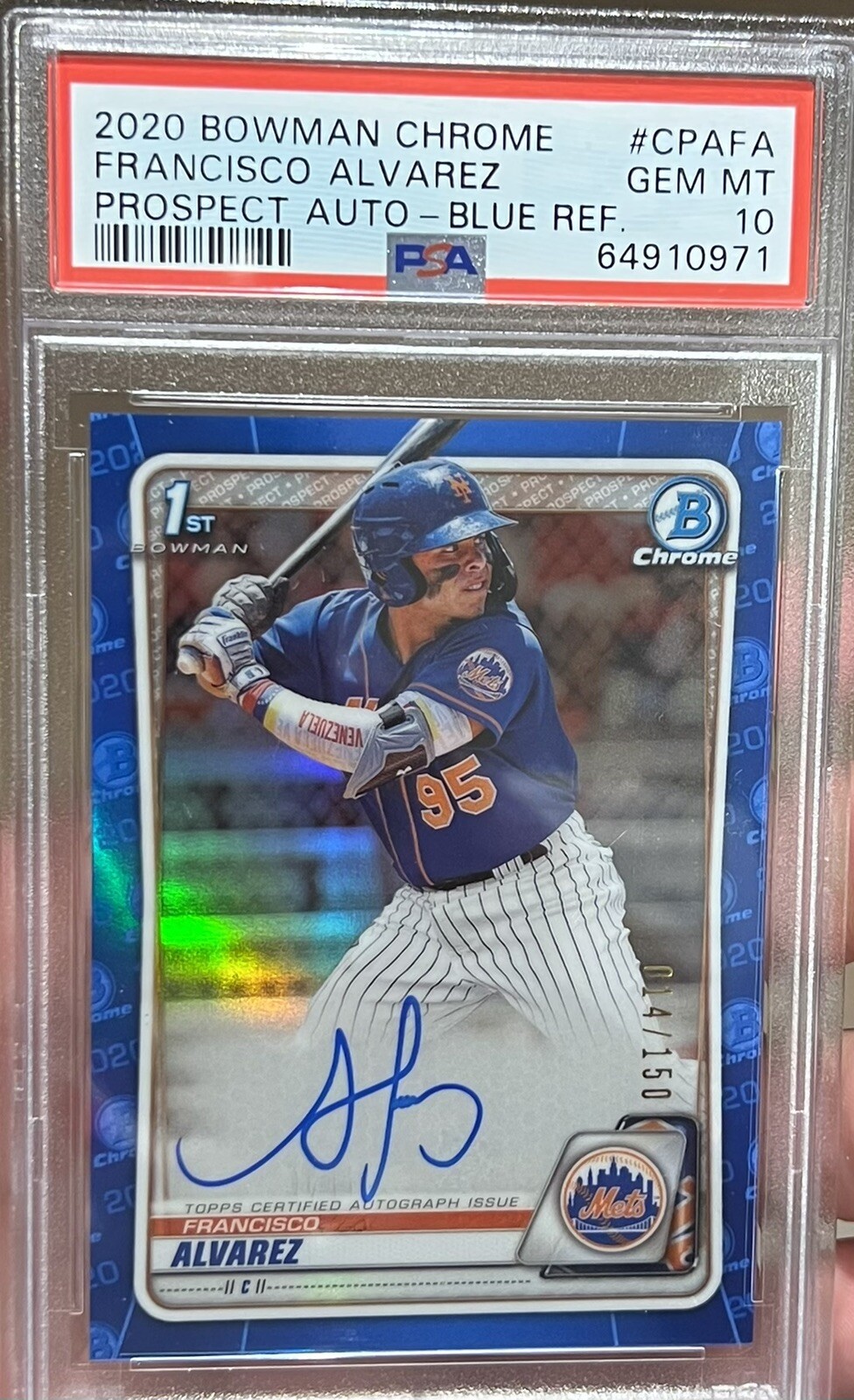 2020 Bowman Chrome Blue Refractor Francisco Alvarez RC AUTO /150 PSA 10 GEM MINT