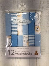 Rene Rofe BABY INFANT Washcloths 12 Wash Cloths Bath Boy Blue Animals Stripes