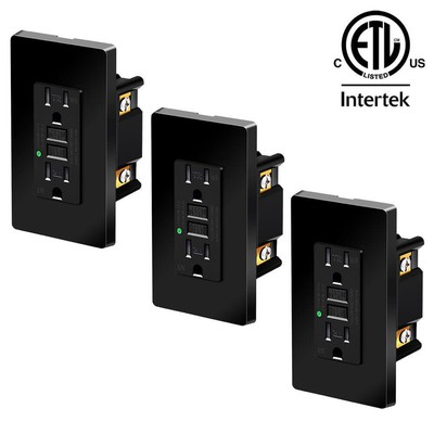 3 PK 15A GFCI Wall Outlet Receptacle WR Tamper Resistant LED Indicator Black ETL
