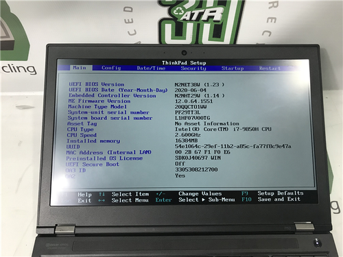 Lenovo ThinkPad P53 Laptop i7-9750H 2.6GHz 16GB RAM 512GB SSD Windows 10 Pro COA