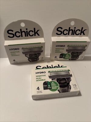 (3) SCHICK Hydro 5-blade Sensitive Skin Men s 4 Razor Cartridge Refills X3=12