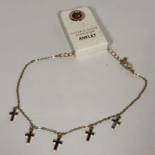 Cross Dangle Gold Tone Anklet NWT