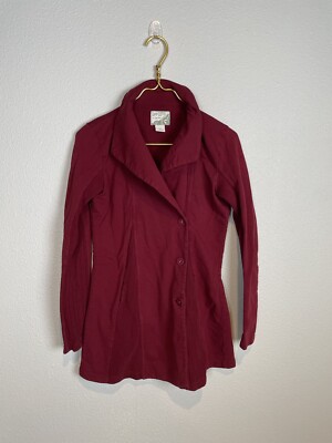 LUCKY BRAND Lucky lotus Long Coat Button Up Cotton Blend Red Pea coat Small