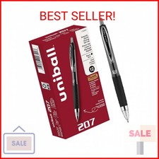 uni-ball 207 Retractable Gel Pens Bold Point, 1mm, Black, 12 Pack
