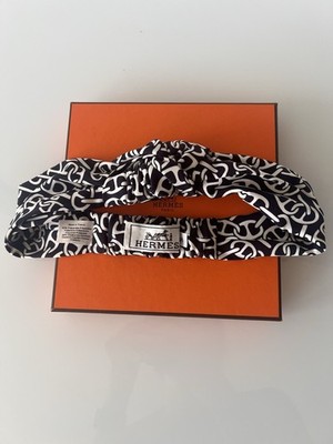 AUTHENTIC Hermès Naoussa Brown & White Logo Knot Headband Naoussa main image 4