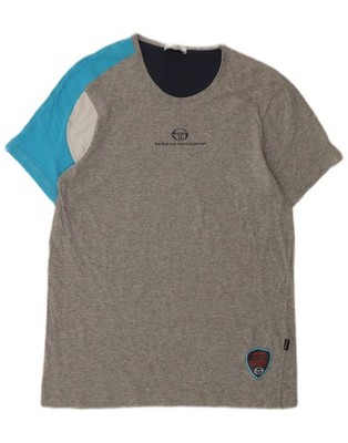 Sergio Tacchini Mens Graphic T-Shirt Top Small Grey Colourblock Cotton BL13