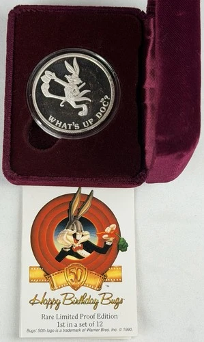 Warner Bros Bugs Bunny "What's Up Doc?" 50th Birthday 1 oz Silver Round w/ COA