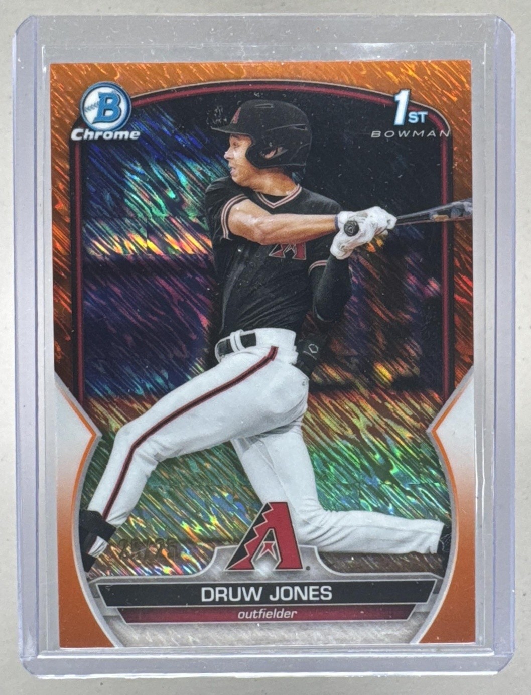 Druw Jones 2023 Bowman Chrome #BCP-25 Orange Shimmer Refractor 1st RC 25/25