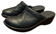 Born Black Mules Clogs Leather Comfort Slip On Soft wedge heel Size 9
