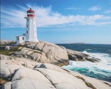 36" X 44" Panel Maritimes by the Lighthouse Rocks Lakes Cotton Fabric D656.16