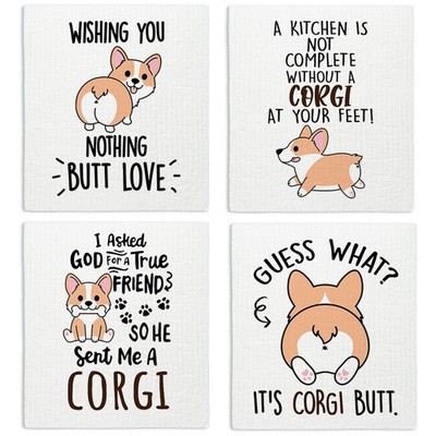Cute Dog Corgi Swedish Dishcloths for Kitchen, 4 Pack Dog Gifts Swedish Dish ...