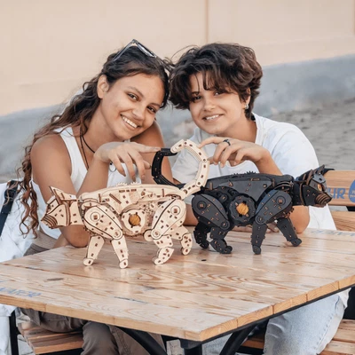 Mechanische Katzen | Natur oder Schwarz aus Holz | Eco-Wood-Art 508 Teile