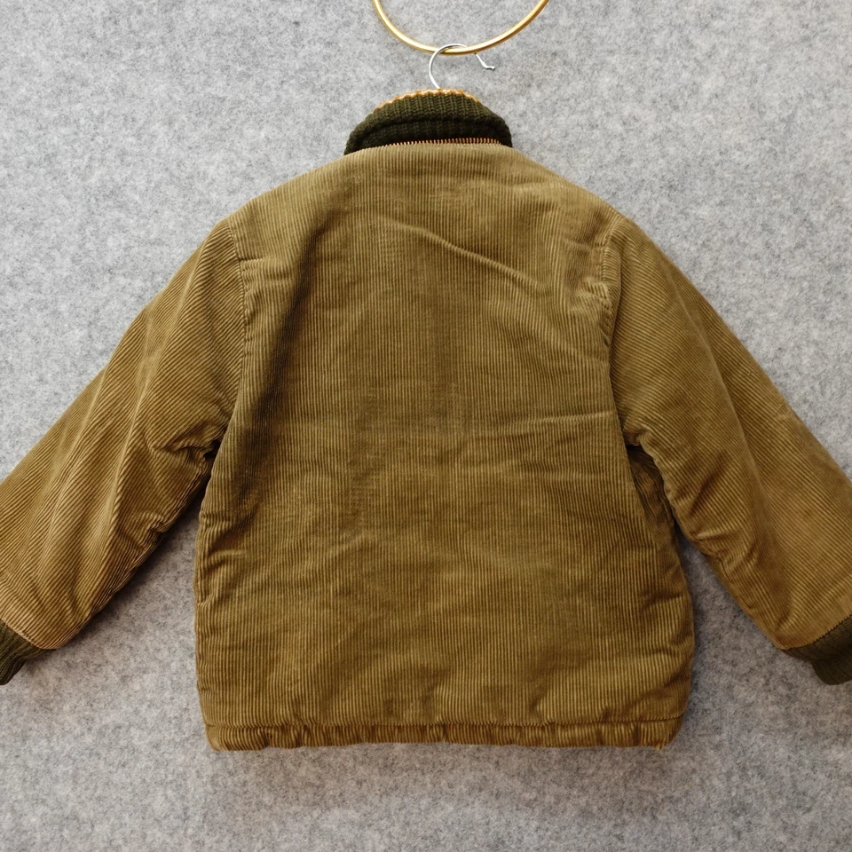 Vintage 70s Corduroy Jacket Kids 4T Green Sherpa Talon Zip Western Knit Collar - Image 3 of 4
