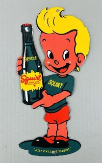 VINTAGE SQUIRT BOY SODA POP 7UP SQUIRT METAL PORCELAIN GASOLINE GAS OIL SIGN