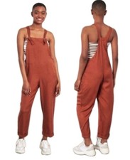 Hollister Sleeveless Jumpsuit Burnt Orange Adjustable Pockets Womens Sz Large