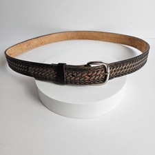 Saddle Leather Belt Men's Western Basket Weave Sz 42" Belt w/ Silver Buckle