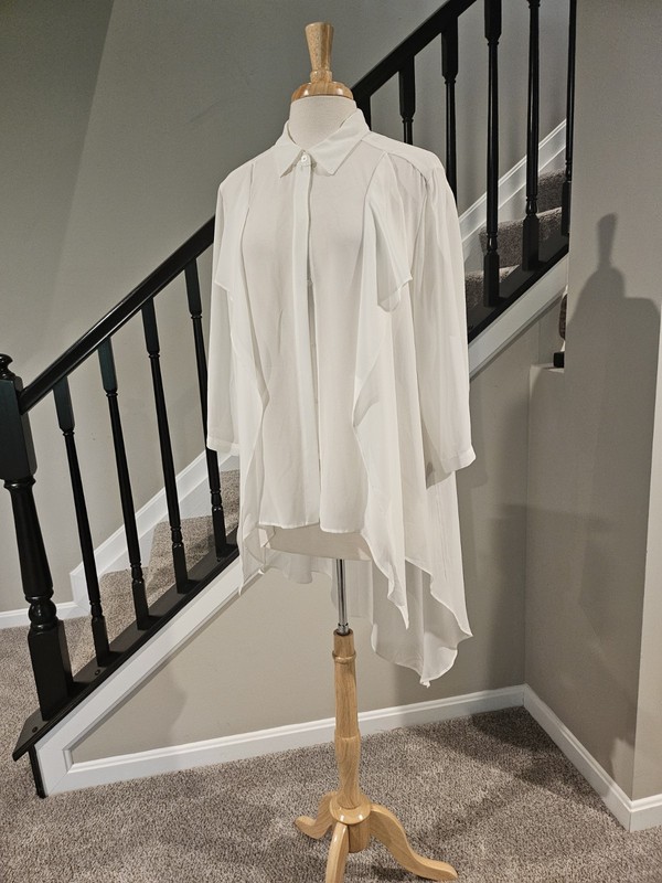Chico’s Black Label White Sheer Hi/Lo Diagonal Button-Front Blouse-Chico's 16/18