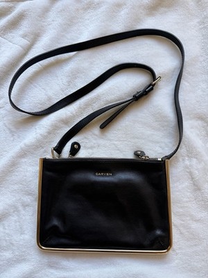 Carven Black Leather Crossbody Bag Gold Frame Elegant Designer Chic Luxury Small