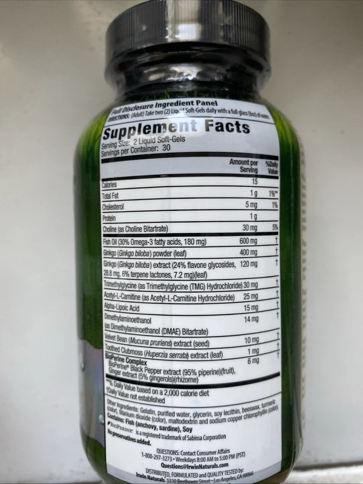 Irwin Naturals Ginkgo Inteligente Máximo Enfoque y Memoria 60 Cápsulas Blandas Exp 2/2026+ Foto 2 de 3