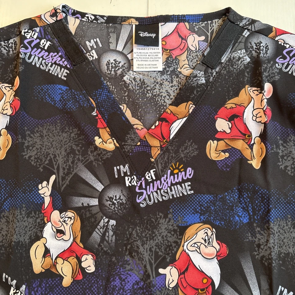 Grumpy Cherokee Scrubs Seven Dwarves Tooniforms Unisex V Neck Top TF728 Size XS - Image 2 of 4