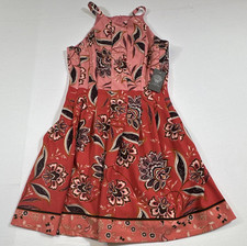 Vince Camuto Women’s 8 Pink/Red Floral A-Line High Neck Sleeveless Knee VCOM1834