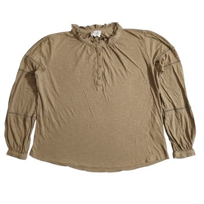 Wickel London Bluse Gr. 12 beige Knopfleiste Falte Rüschen Langarm Boho