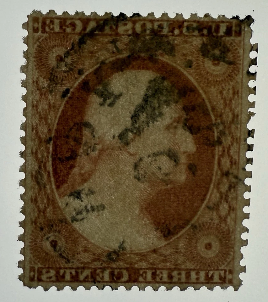 США #26A 1857 3c коричневатый кармин стирка. Тип IV, поз. 79L10-редкий; U/VF-$525 SCV - Изображение 3 из 3