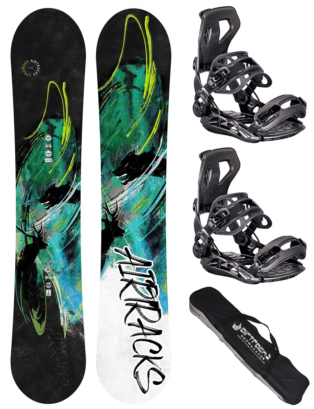Snowboard Set AIRTRACKS Tabla Stronger Plano + Fijación Master + Sb Bolsa / 156