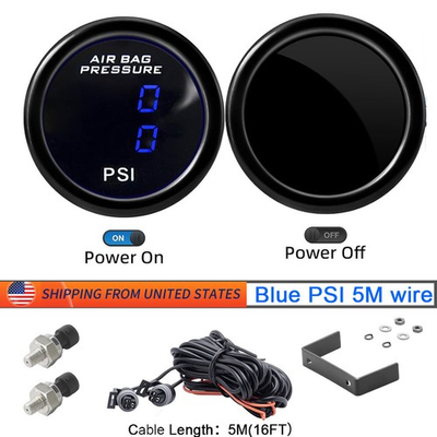 #ad 2inch 52mm Air Ride Air Pressure Gauge 0 220PSI with 2PCS 1 8NPT Sensors Cable $40.38