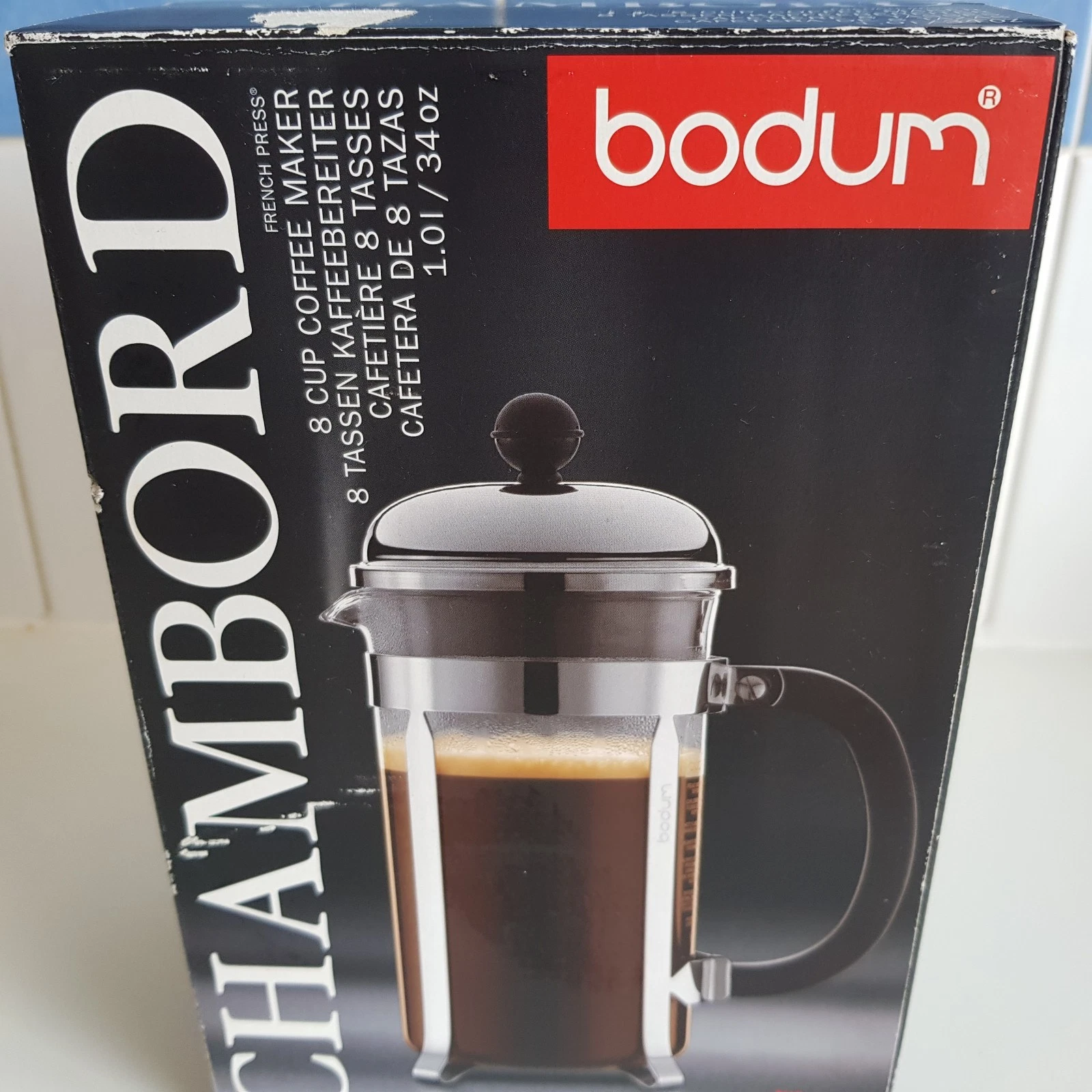 Bodum Chambord 8 Cup Coffee French Press glass black stainless cafetiere NOS
Opens in a new window o