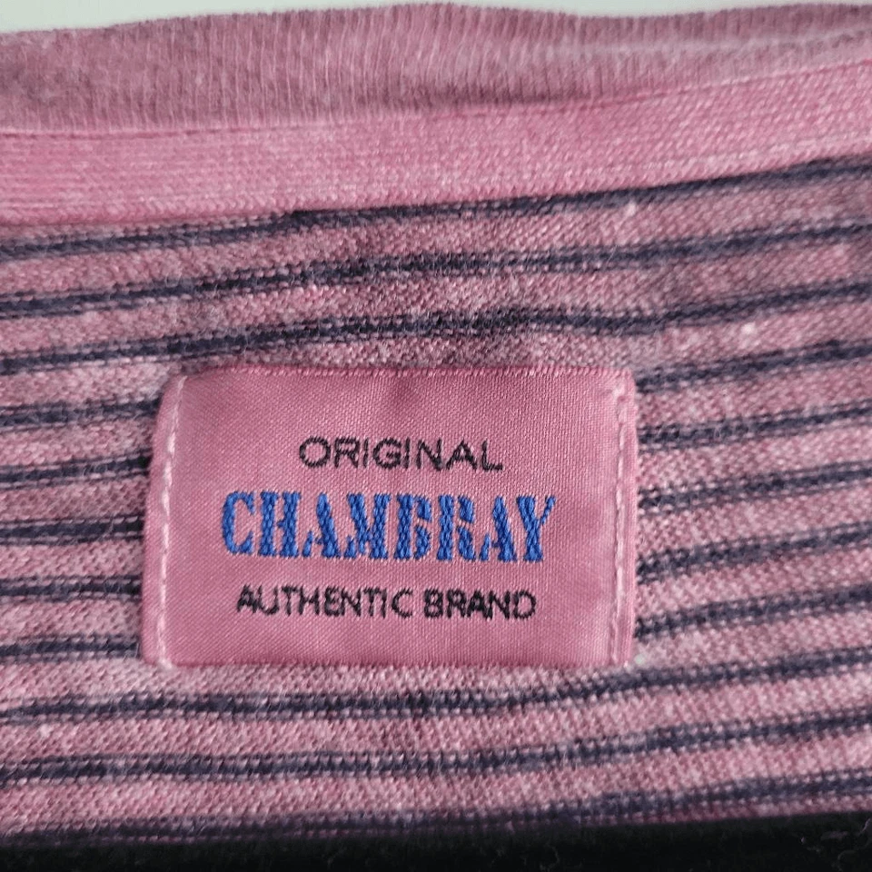 Camiseta 100% lino manga corta malva y rayas negras lagom lagenlook preppy Foto 3 de 4